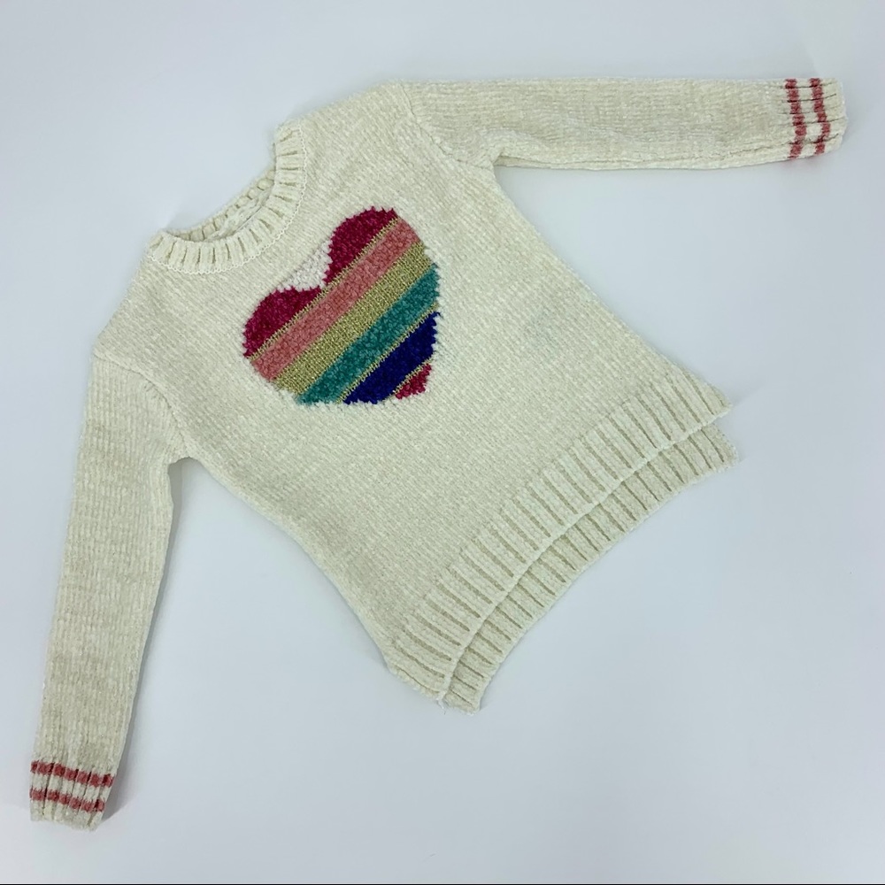 Epic Threads Little Girl's Ivory and Metallic Rainbow Heart Sweater, 2T